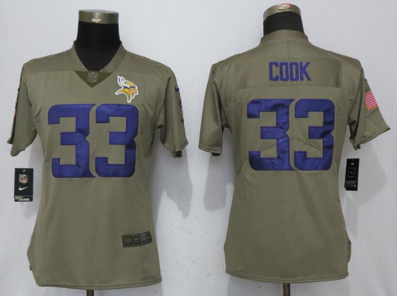Women Minnesota Vikings #33 C00k Nike Olive Salute To Service Limited NFL Jerseys->->Women Jersey